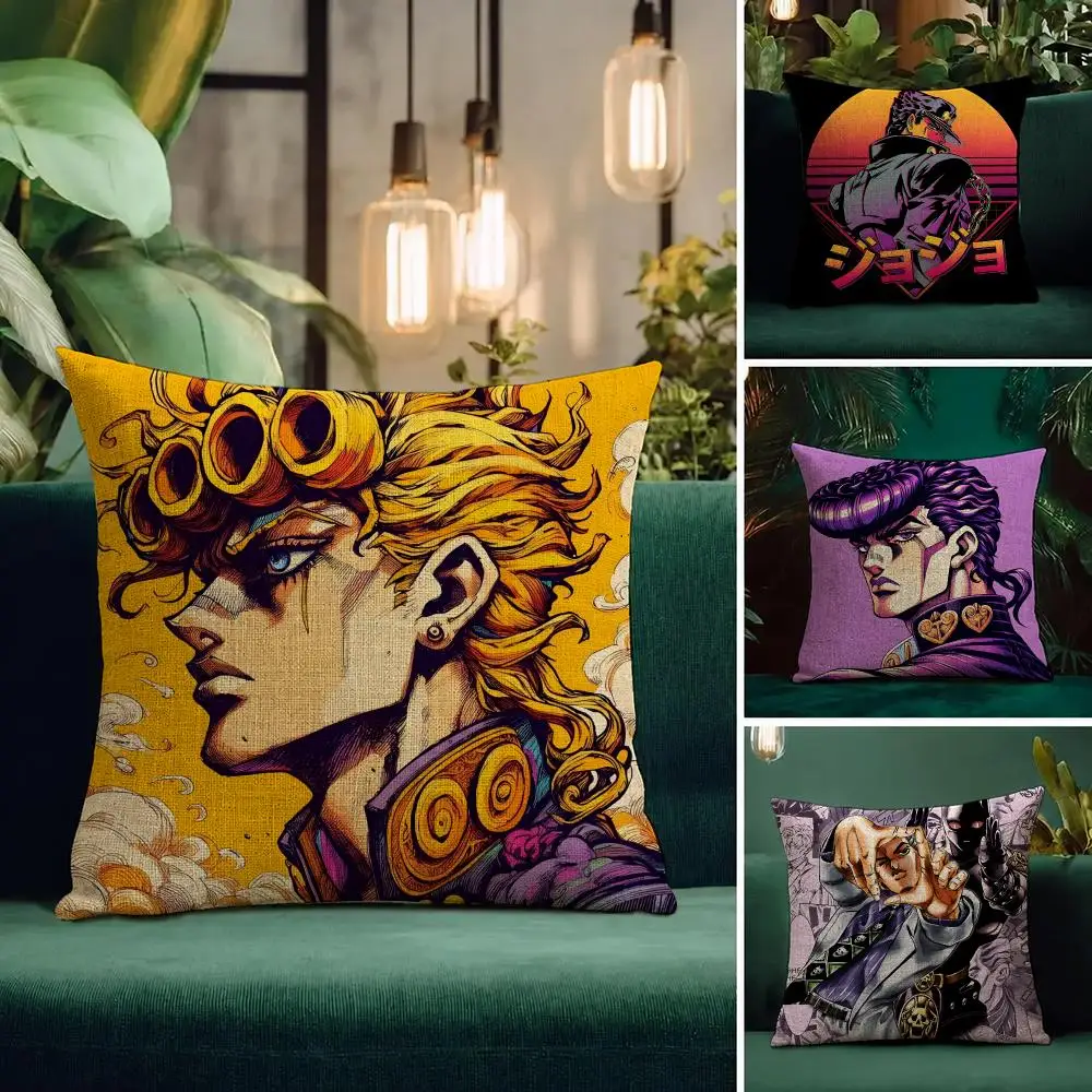 Anime JoJo's Bizarre Adventure Cushion Cover Natural Linen Pillowcase Set All-in-One Decor Cushion Cover for Sofa Bedroom Chair