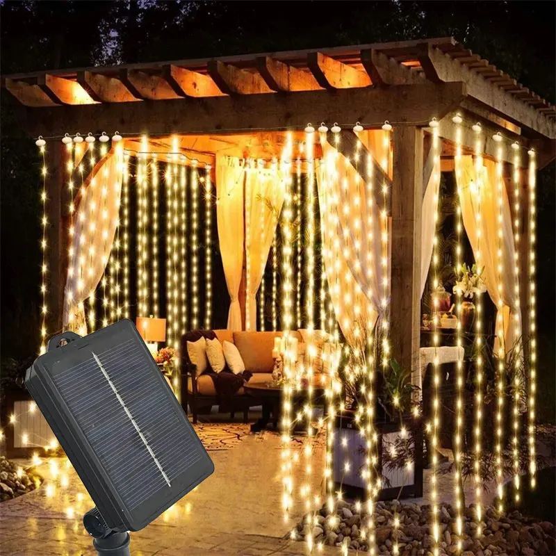 

3/6M Solar Curtain Light LED Outdoor 300/600led Garland Decoration String Lights Yard Christmas Fairy Garland String Lights