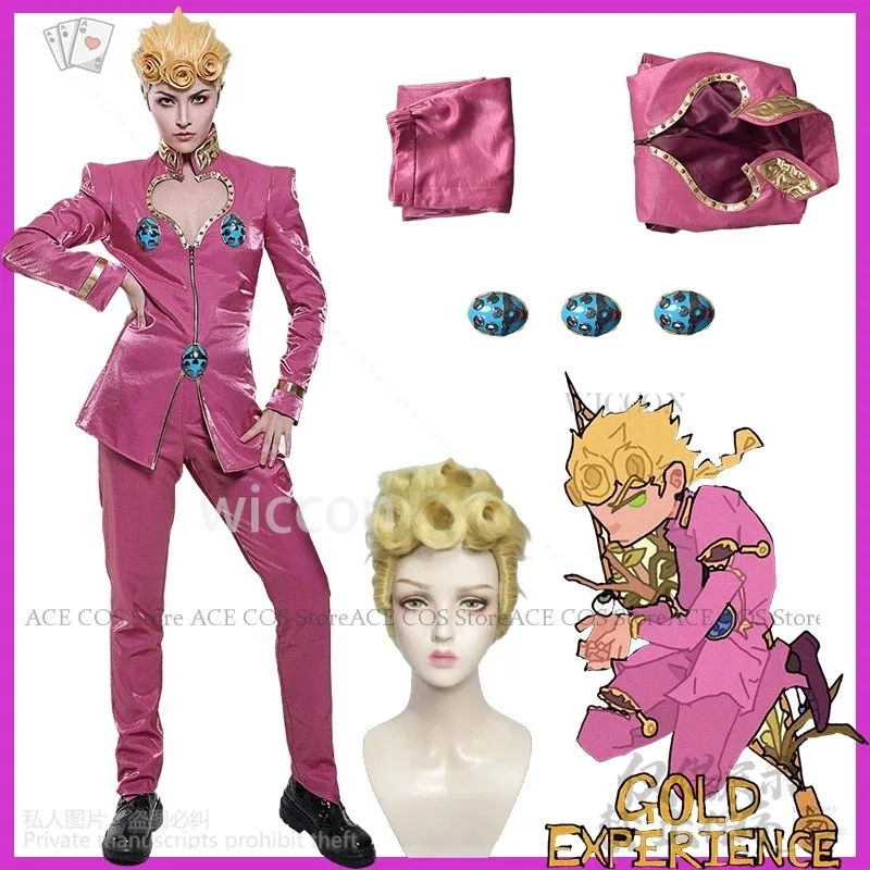 NewJO Cosplay Anime Golden Wind Costume Giorno Giovanna Sexy Bra Underwear Pink Uniform Top Pants Wigs Props Halloween ANime2025