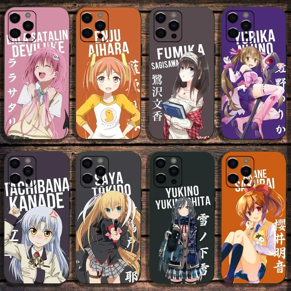 Anime D-Date A Live 5 Phone Case For Apple iPhone 15,14,13,12,11,Pro,X,XS,Max,XR,Plus,Mini Soft Black Cover