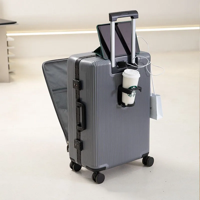 Valise multifonctionnelle avec cadre en aluminium, ouverture avant, nervure, mot de passe de bagage, roue universelle, sac d'embarquement, le plus récent