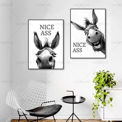 Abstract Funny Animals Donkey Poster Print Painting Nice Ass Quote Canvas Wall Art Pictures for Home Bathroom Decor