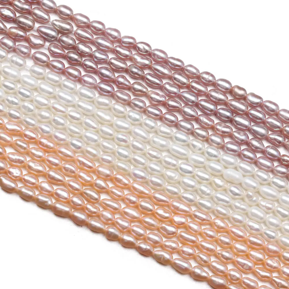 3-4mm Natural Freshwater Pearls Rice Shape White Pink Purple Spacer Beads for Jewelry Making DIY Necklace Bracelet Accessories