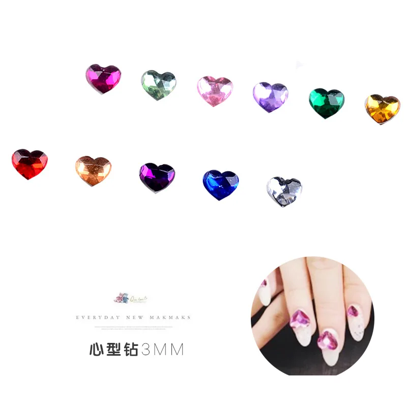 1 Box Love 12 Colors 3MM Rhinestones Nail Art Wheel DIY Nail Stickers Tips Decoration 3D Manicure tools