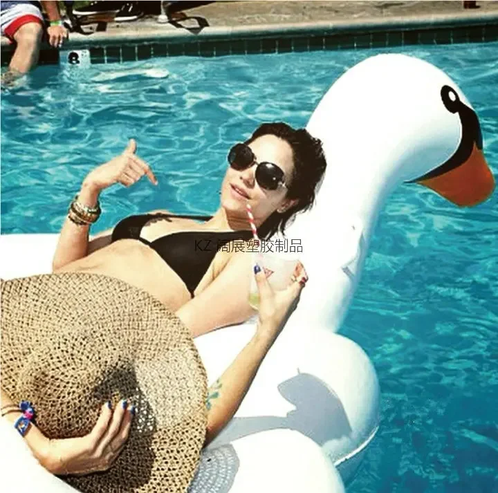 inflatable white swan mount flamingo swimming ring water inflatable swan floating row round-billed duck - view 4