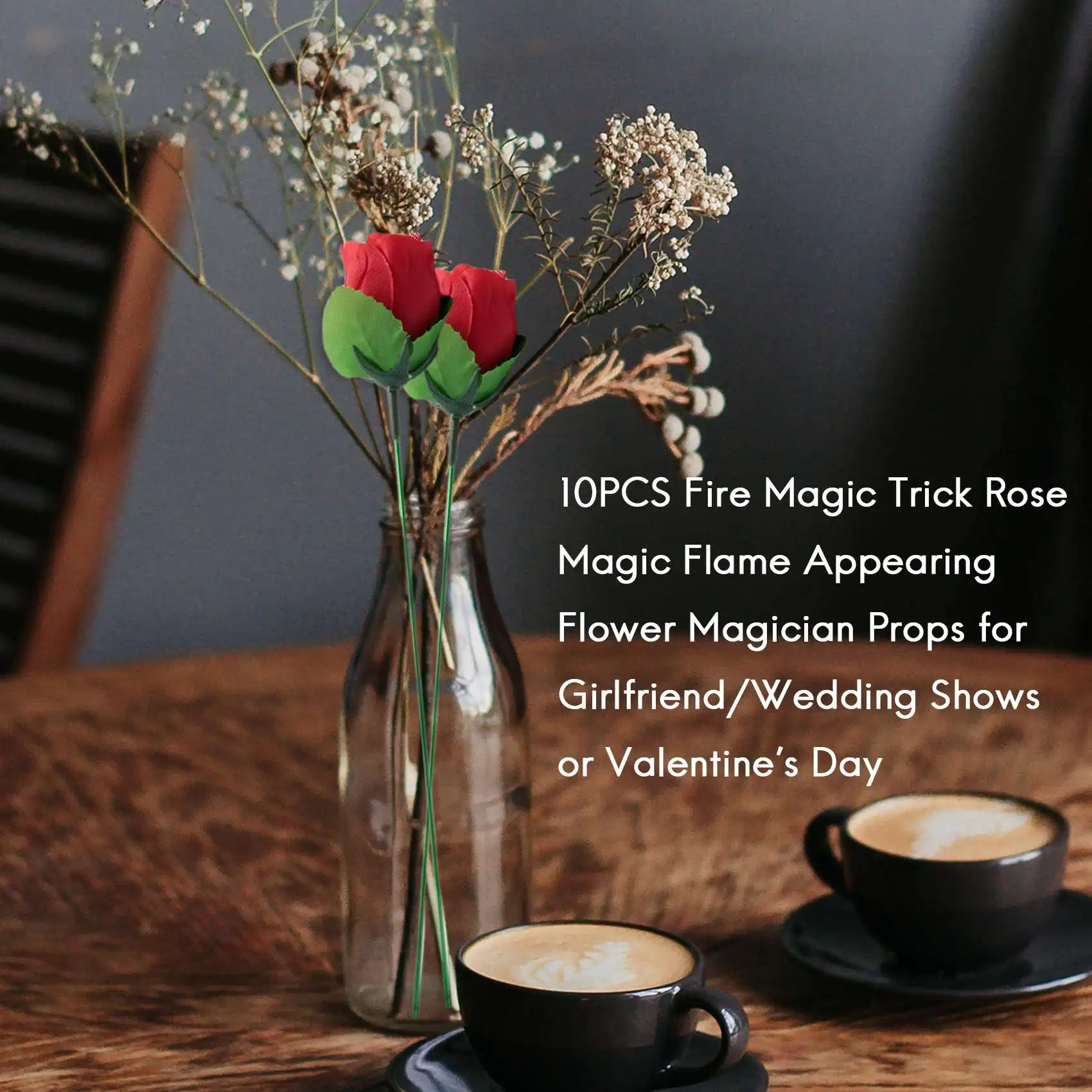 

10PCS Fire Magic Trick Rose Magic Flame Appearing Flower Magician Props For Girlfriend/Wedding Shows Or Valentine's Day
