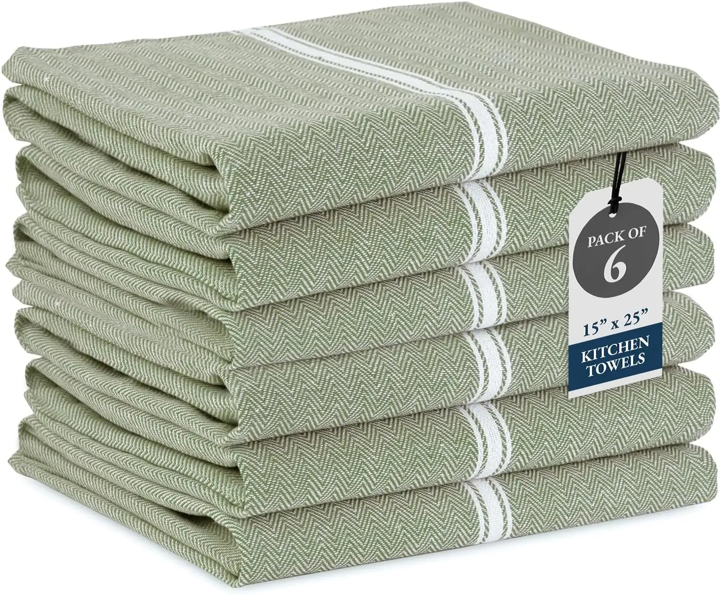

Super Absorbent Cotton Kitchen Towels Set - 6 Pack 14x25 Inches, Olive