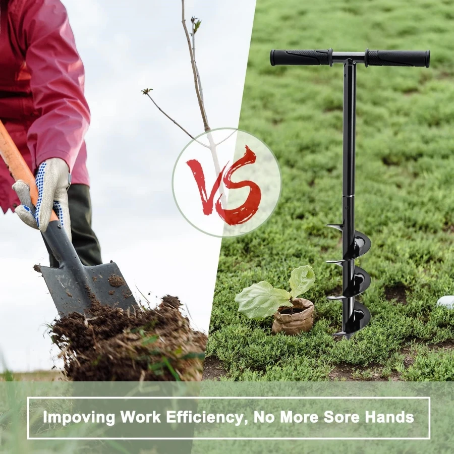 3 Sizes Hand Post Hole Digger Earth Garden Auger Drill with Gloves Spiral Drill Planter Bit for Planting Trees, Seedlings