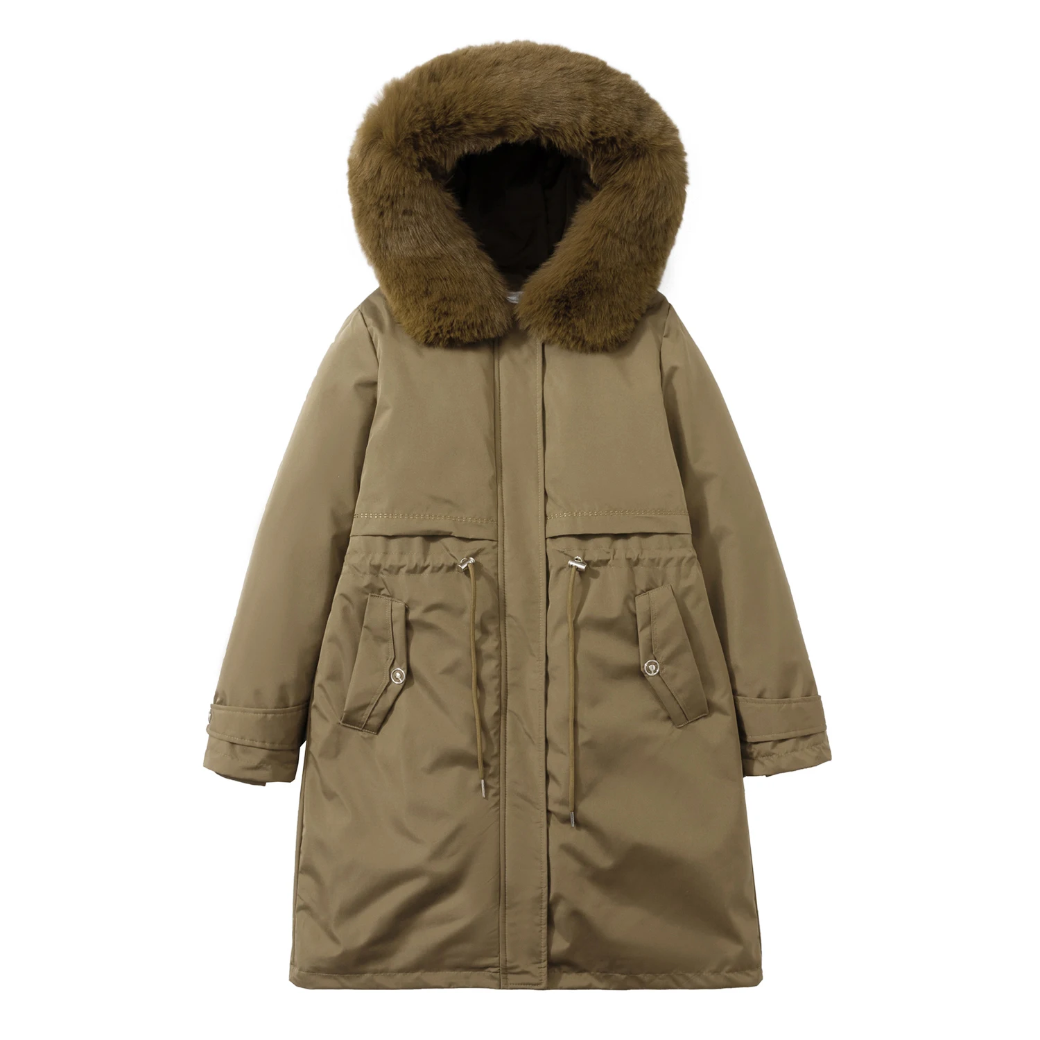 

Women Solid Wool Liner Hooded Parka Jackets Fashion Casual Long Parkas Winter Cold Coat Warm Snow Wear Tops Padded Clothing