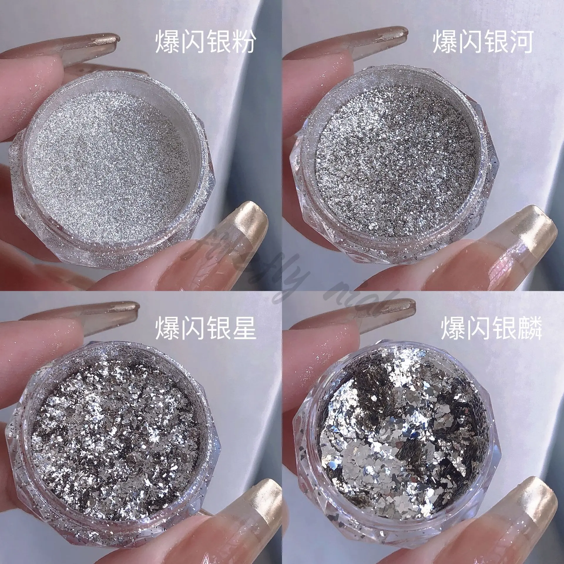 4Style Crushed Silver Nail Powder Glitter Silver Powder Magic Mirror Powder do nieregularnych mieszanych pigmentów do manicure