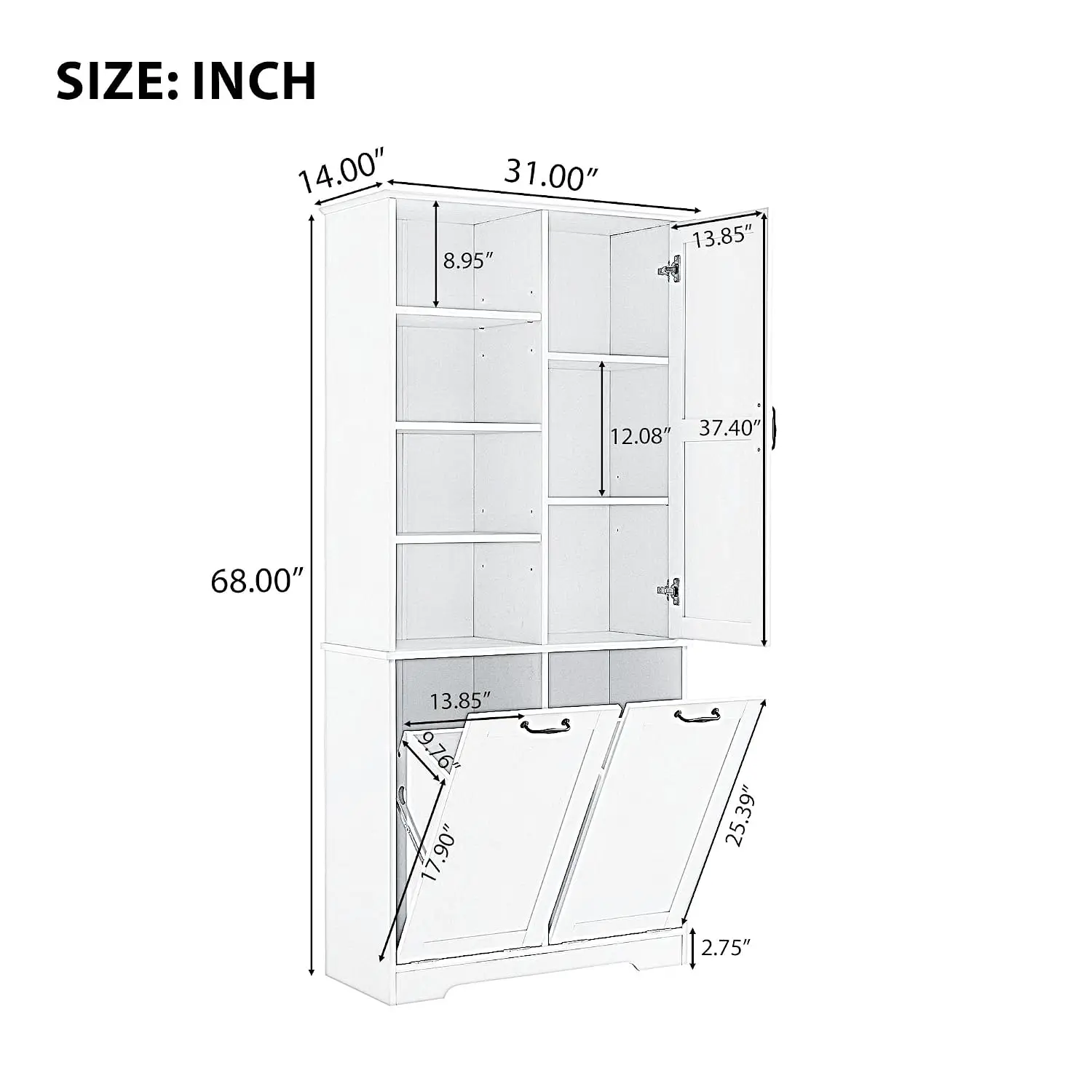 Double Tilt Out Laundry Hamper Cabinet, 68