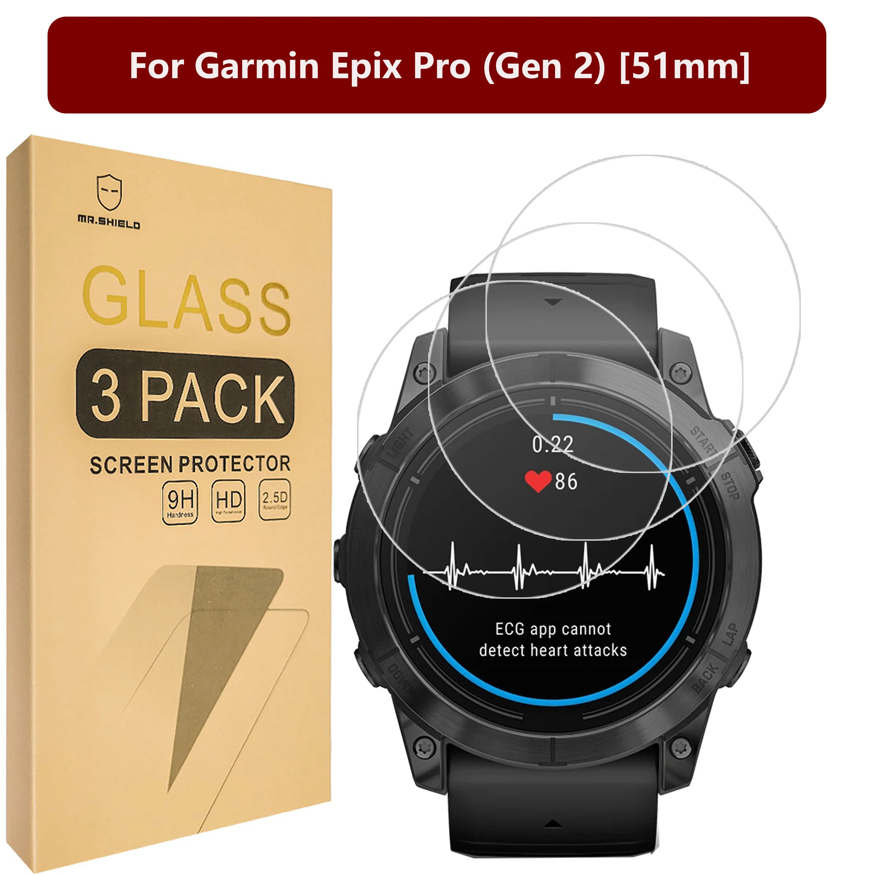 

Mr. Защитный экран совместим с Garmin Epix Pro (Gen 2) [51 мм] [закаленное стекло] [3 шт. в упаковке] [твердость 9H]