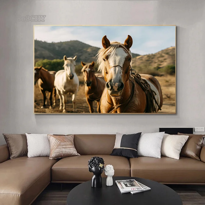 الحصان جدار الفن الملصقات الحصان تشغيل قماش الفن طباعة اللوحة جميلة الخيول صور للديكور غرفة المعيشة المنزلي الحديث