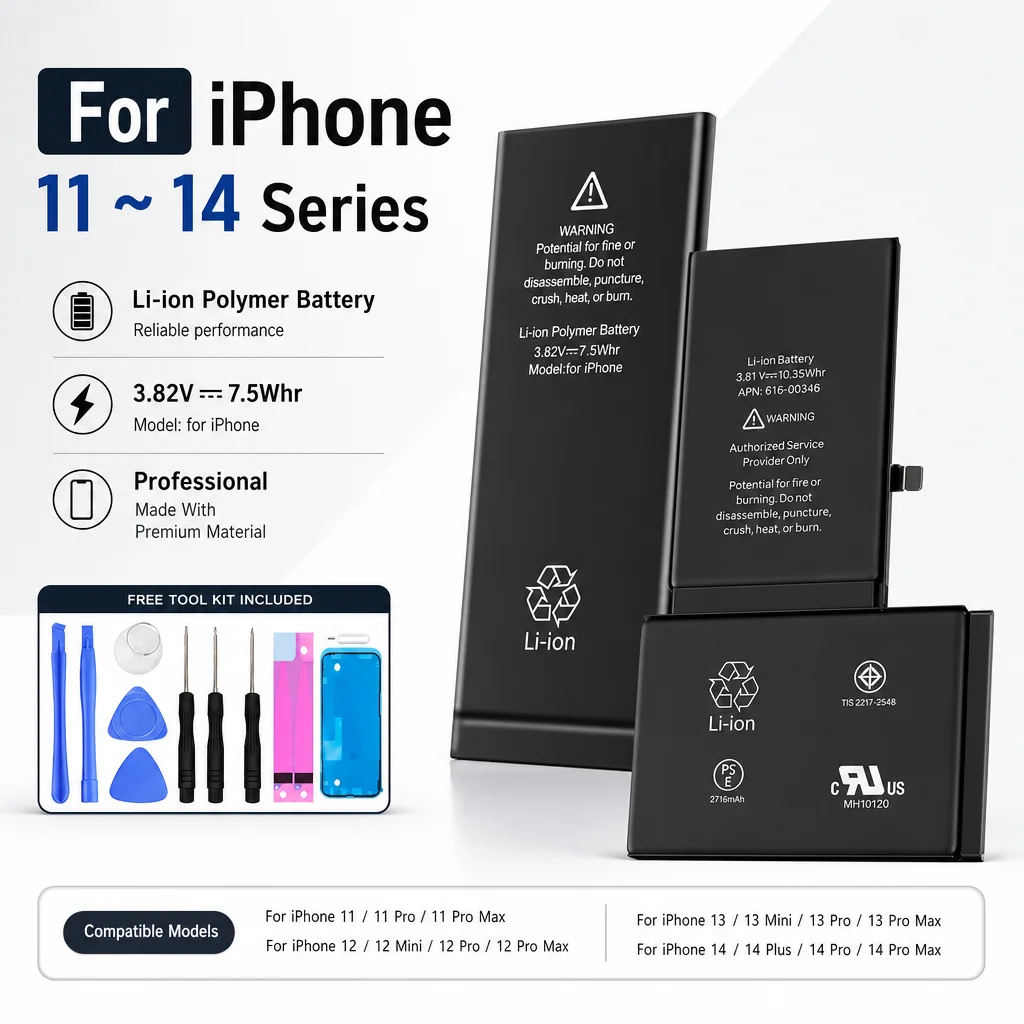 Premium Replacement Phone Battery 0 Cycle High Capacity For iPhone 11 11Pro 12 12 Pro 13 13 Pro 14 14 Pro Max Mini Free Tool Kit