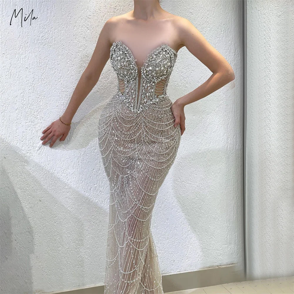 Mila Strass Galajurken Kralen Sweetheart Hals Aangepaste Formele Avond Prachtige Zeemeermin Mouwloze vestidos de gala 2025