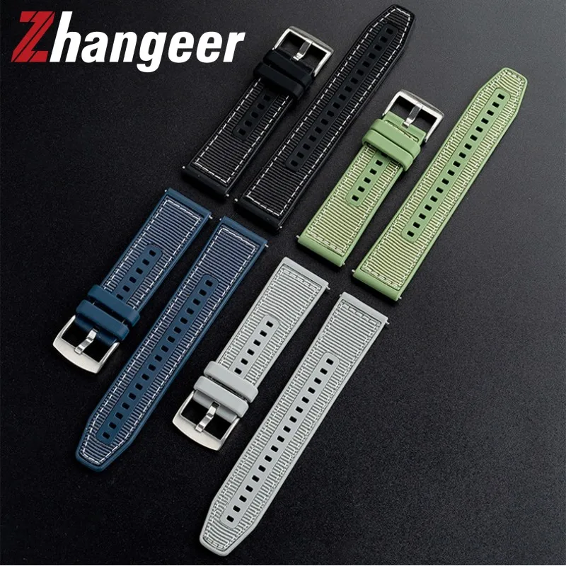 

22mm Quick Release Silicone+Nylon Watch Strap for Watch GT4/5 46mm Waterproof Sport Watch Band for Universal Watch Accessories