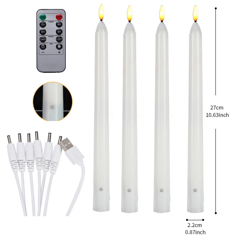 Rechargeable Flameless LED Candles & Remote Timer Touch Sensor White Real Wax Stick Taper Candle  Flickering Window Candlestick