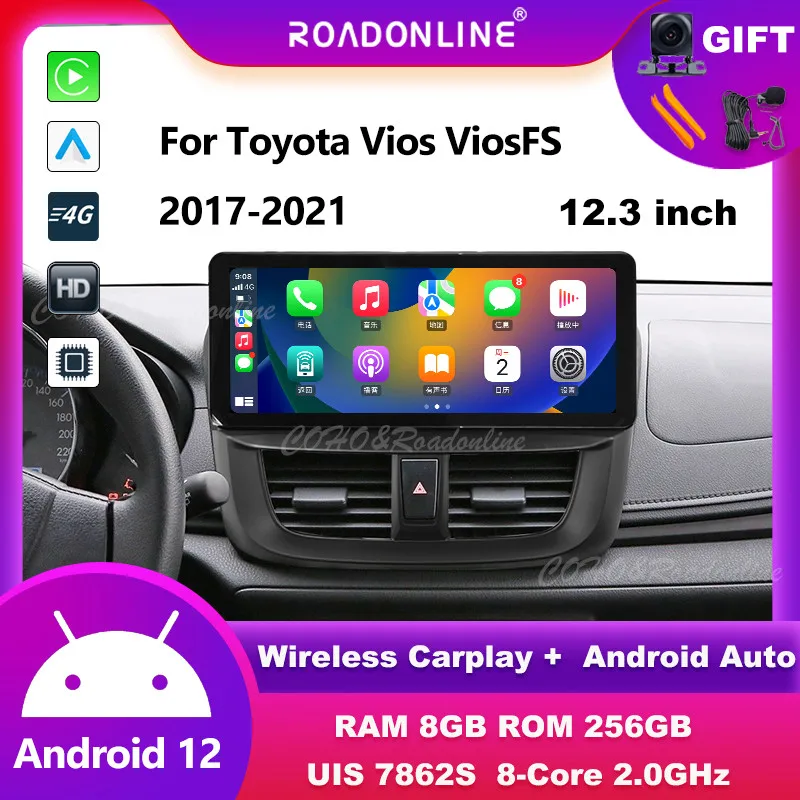 

Android audio For Toyota Vios ViosFS 2017-2021 Android 12 12.3inch Octa Core 8+256 Car Multimedia Player car intelligent systems