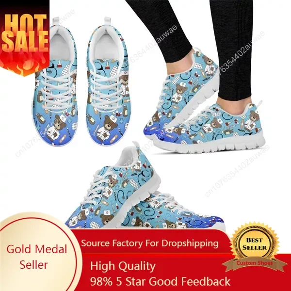 

Scarpe autunno Flats scarpe donna Cute Cartoon Nurse Bear Print Sneakers stringate femminili calzature da donna infermieristiche