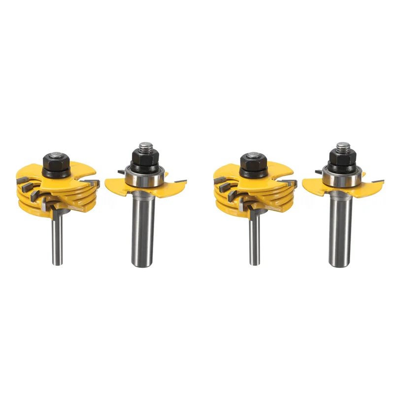 A008 4 pezzi taglierina per scanalature punta per router a 3 ali utensile per la lavorazione del legno regolabile con gambo da 1/2 e 1/4 di pollice