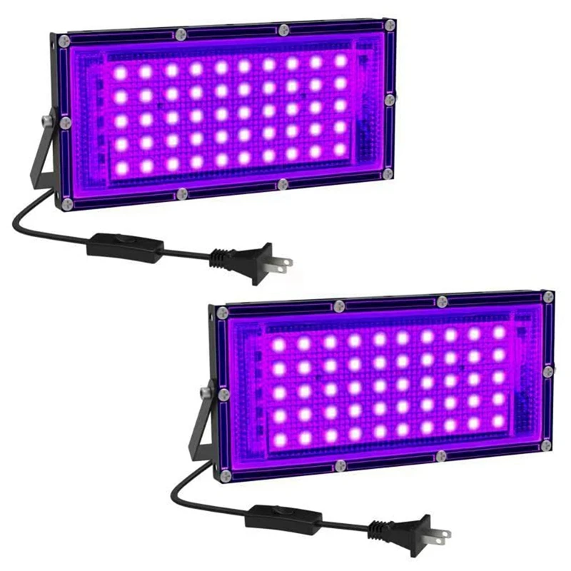 

2Pack LED Black Lights Ultra Thin Blacklight Flood Light For Glow Party, Halloween,Fluorescent Poster,Body Paint US Plug