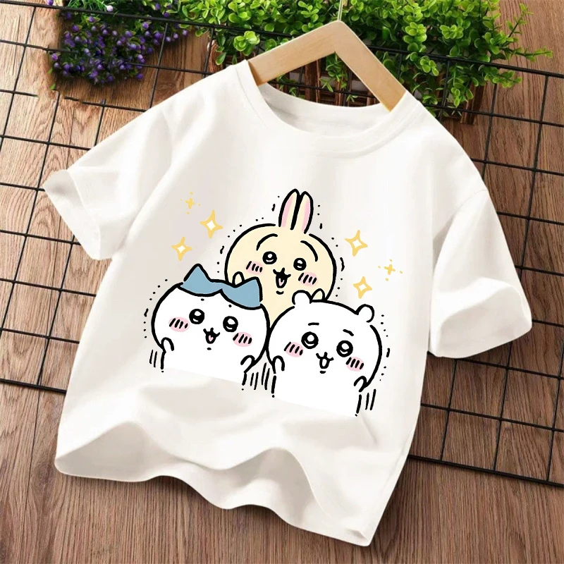 New Chiikawas Children T-shirt Kawaii Cartoon Character Printed T Shirts Boys Girls Short Sleeves Tops Summer Kids Clothing view 6
