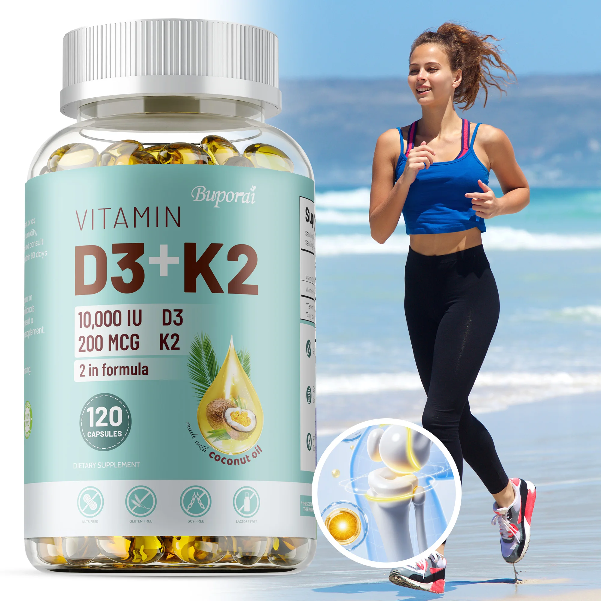 

Vitamin D3 + K2 - Organic Coconut Oil - Regulates Calcium Absorption, Promotes Muscle, Tooth and Bone Health, Enhance Immunity