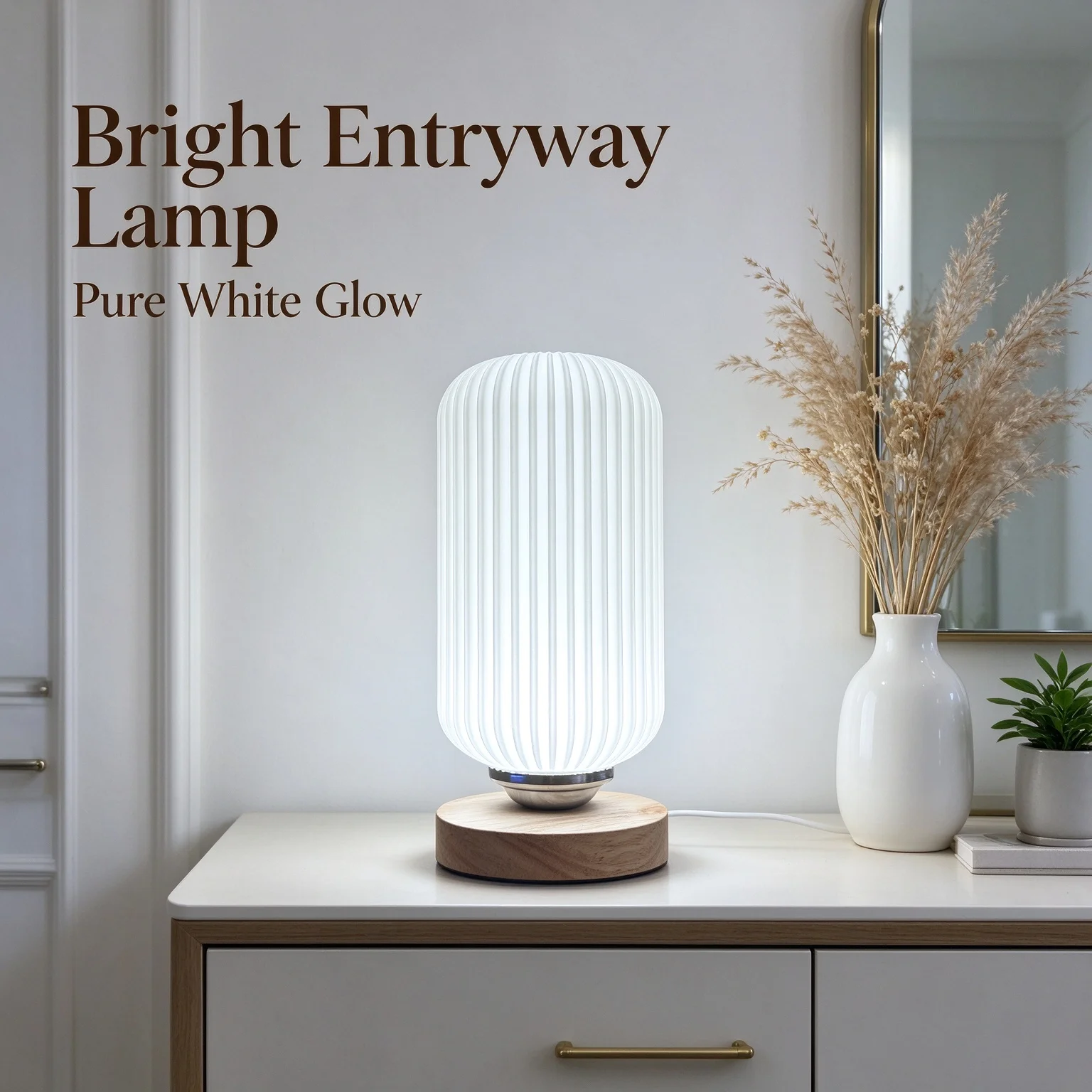 3D Printed Wave Texture Table Lamp, Solid Wood Base USB Bedside Lamp, Minimalist Decor Night Light - view 5