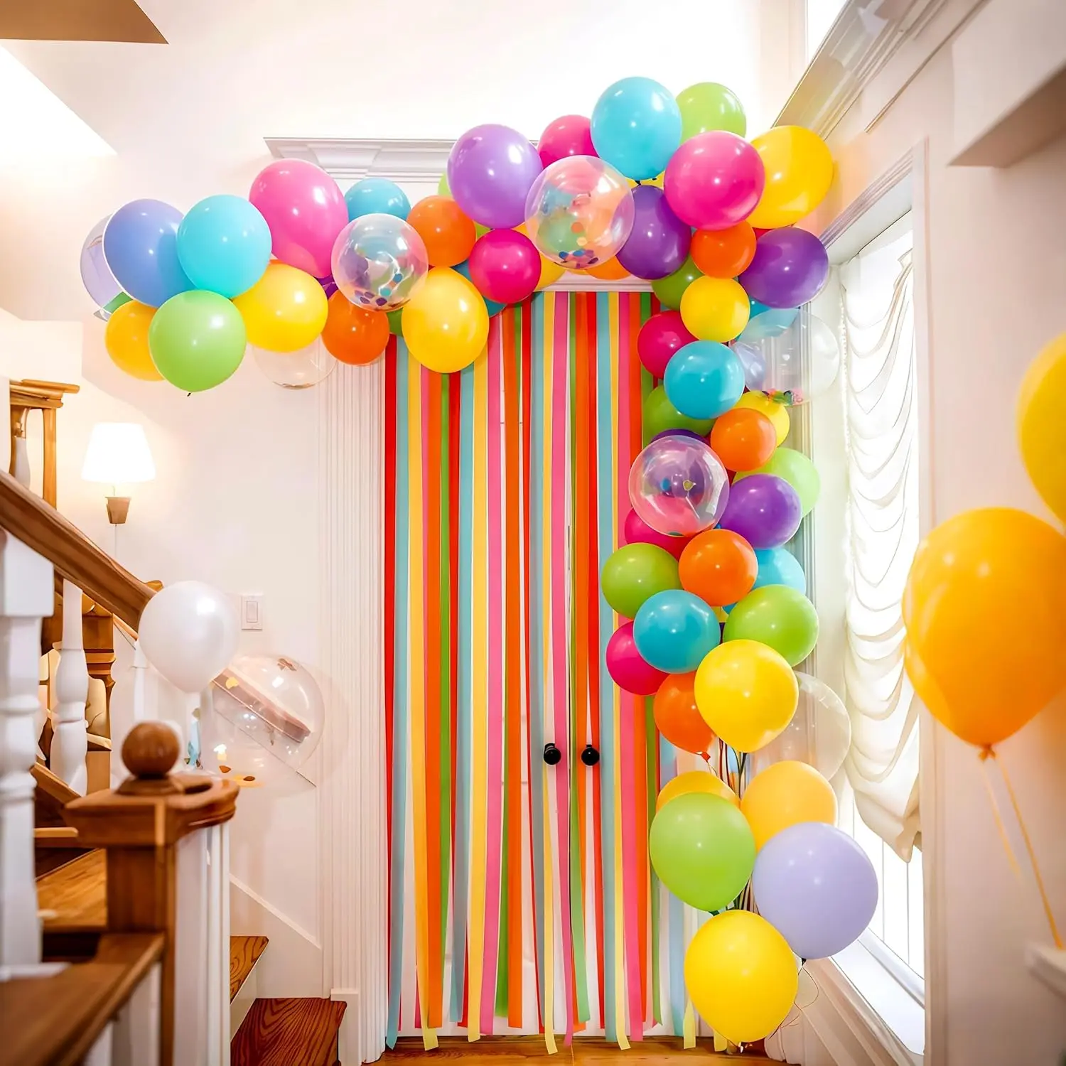 132-teiliges Pool-Party-Ballonbogen-Set, rosa, lila, orange, blau, Frucht- und grüne Ballons mit bunten Pailletten, geeignet für Haw – Detail 1