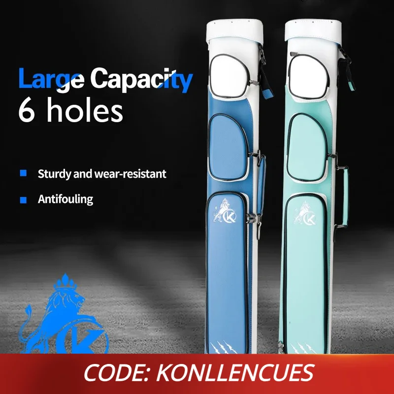 KONLLEN-Étui rigide pour queue de billard King, sac Oxford robuste, étui de transport pratique résistant à l'usure, 6 trous, 2 fesses, 4 cartouches, 6 couleurs