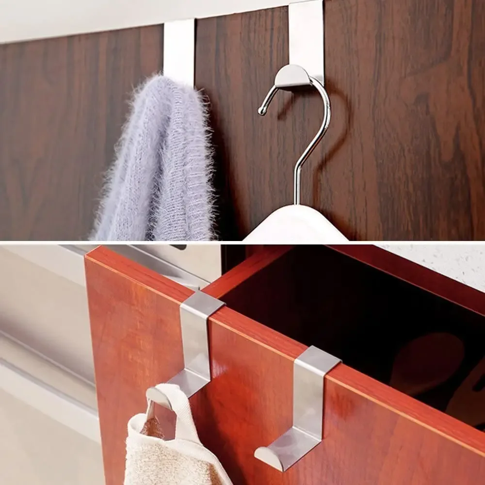 2-20Pcs Drawer Hook Stainless Steel Reversible Over Door Cabinet Cupboard Door Towel Hanger Holder Hook Rack for Office Kitchen