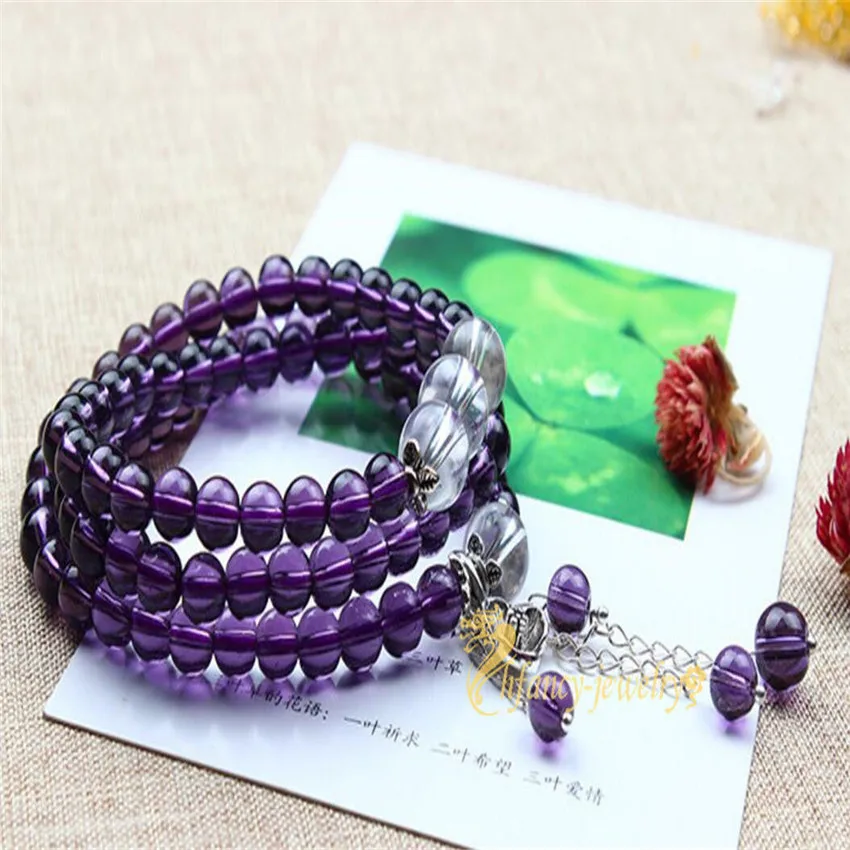 6mm Amethyst Bracelet Party Artisan Jewelry 108 Beads Durable Casual Eco-friendly Handmade Bohemian Unique Teens Lovers