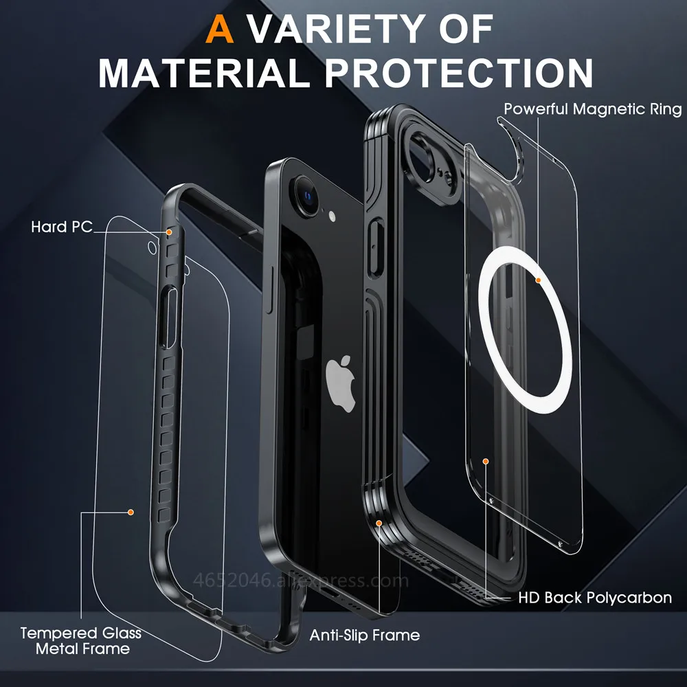 Double Layer Protection For iPhone 17 16e 16 Pro Max 15 Pro 16 Plus Case Wireless Charging 360 Glass Shockproof Magsafe Cover