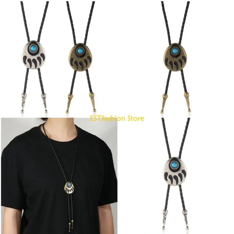 y5gc-ウエスタン-ボロタイ-クマの爪ストーン-ペンダント付き-長さ調節可能-pu-レザー-ネクタイ-カウボーイ-イベントやフォーマルな機会に