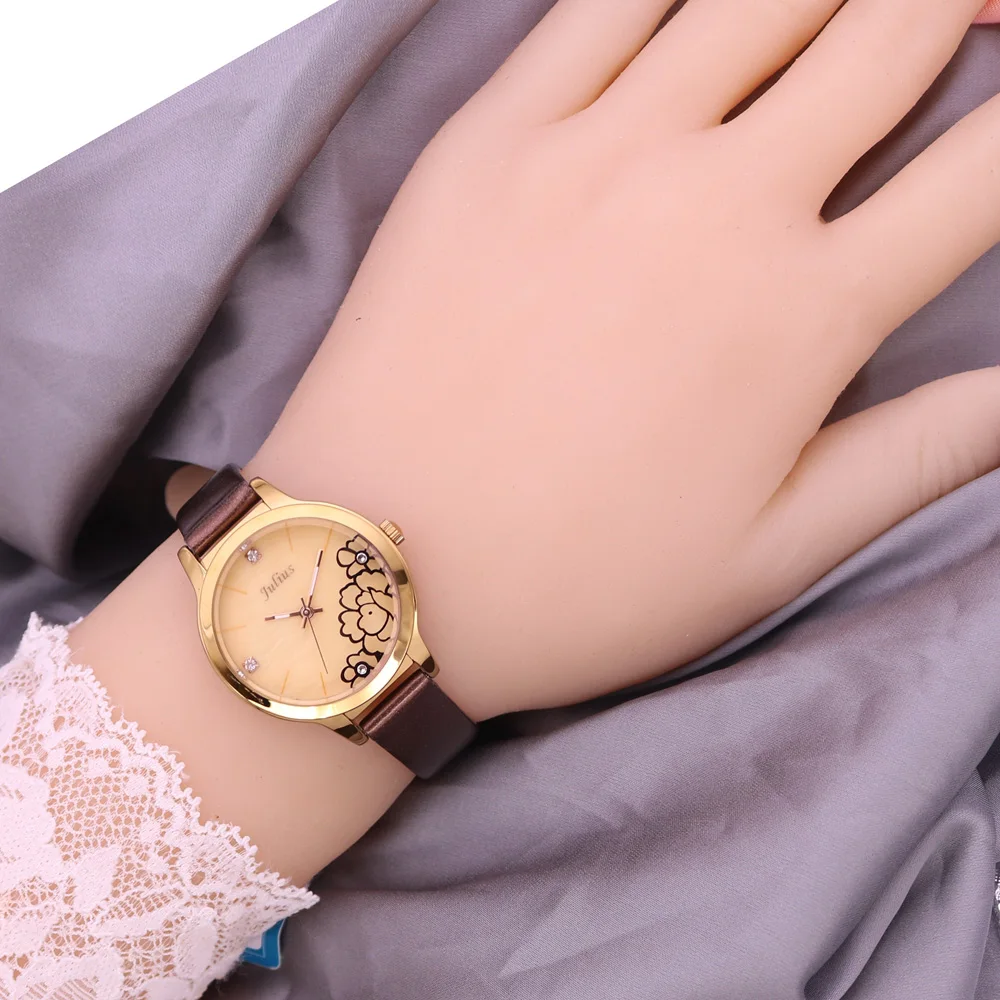 Mother-of-pearl Flower Julius Lady Women\'s Watch Fashion Hours Bracelet Real Leather Girl\'s Birthday Gift No Box