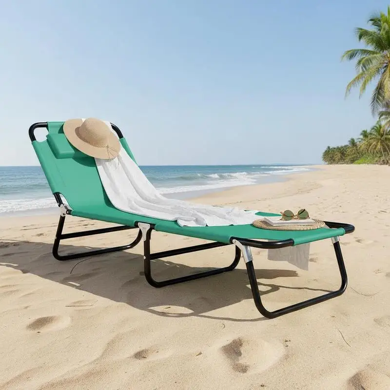 Outsunny Sun Lounger Folding Reclining Oxford Fabric Sun Lounger for Beach Camping Pool 188 x 56 x 28 cm Dark Green