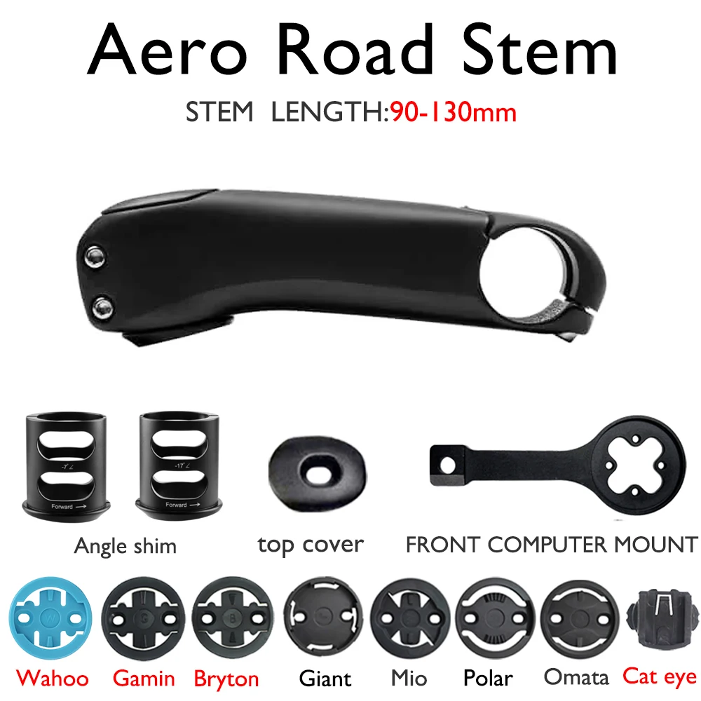 

Road Bike Aero Stem -12° Fixed/Adjustable -17°/-7° with Angle Shim T1000 Carbon Fiber 31.8mm Bar Clamp GPS/Computer Mount