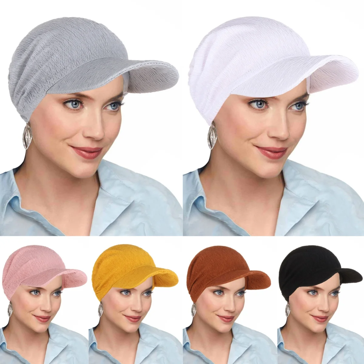 

Новая женская кепка с полями, солнцезащитный козырек, тюрбан, головной платок, хиджаб, однотонная мусульманская пляжная женская модная уличная шляпа