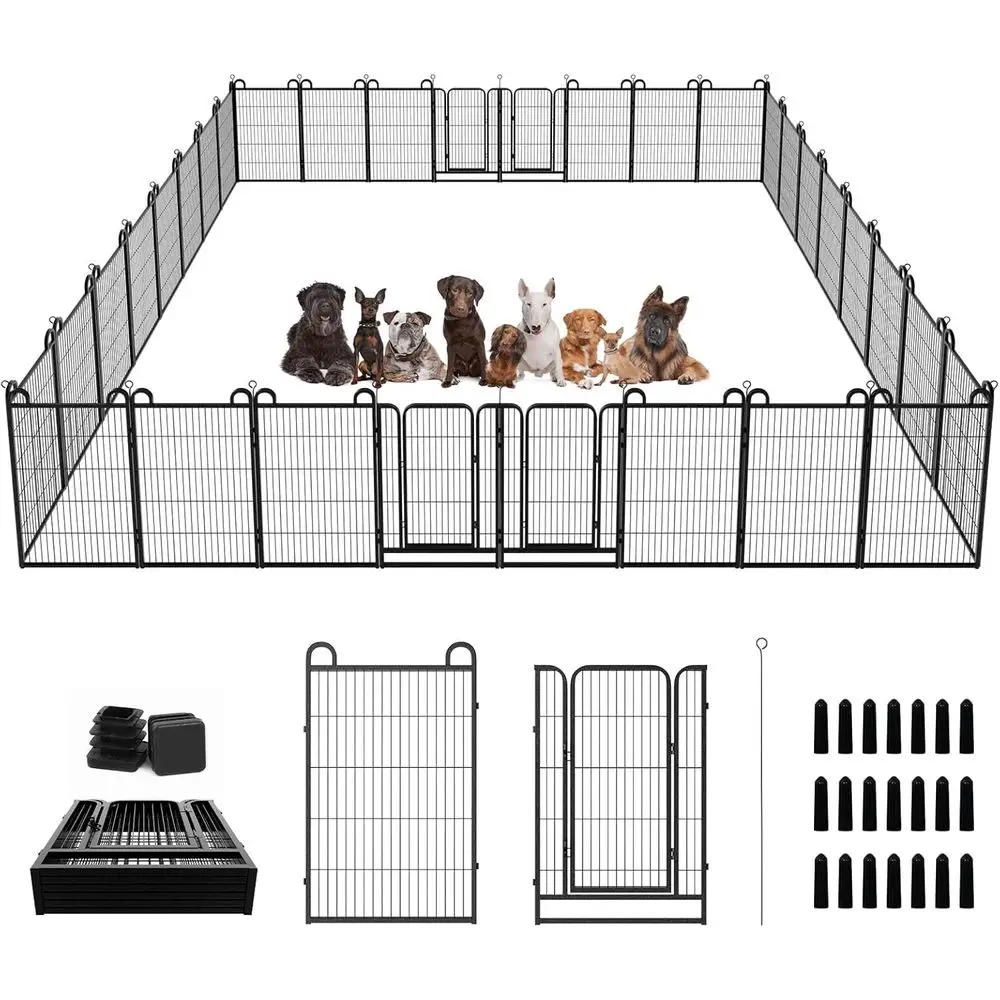 

Outdoor Heavy-Duty Dog Playpen, 32 Panels, 40 Tall, Rust-Resistant, Portable for Camping, 71 sq.ft, Black
