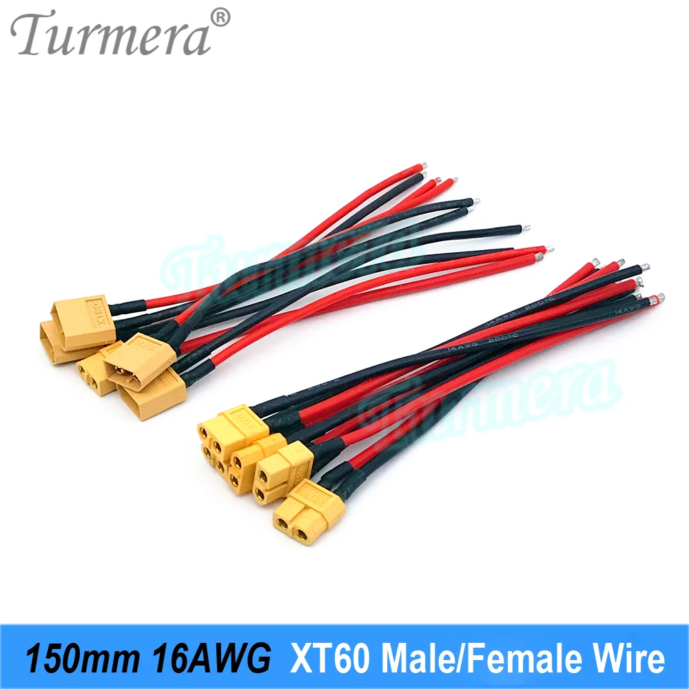 Turmera XT60 Male Female Connector Wire Cable 16AWG 15CM Length for 18650 21700 32700 Lifepo4 Lithium Batteries Diy RC Drone Use