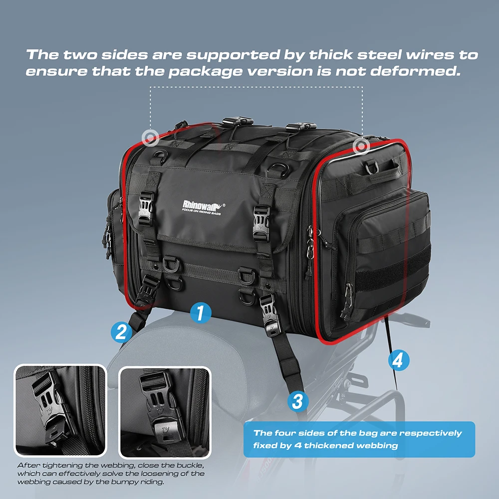 Motorcycle Bag Waterproof PVC Motorcycle Seat Bag Big Capacity 40-60L Rear Tail Saddle Bag Outdoor Travel Luggage 2022