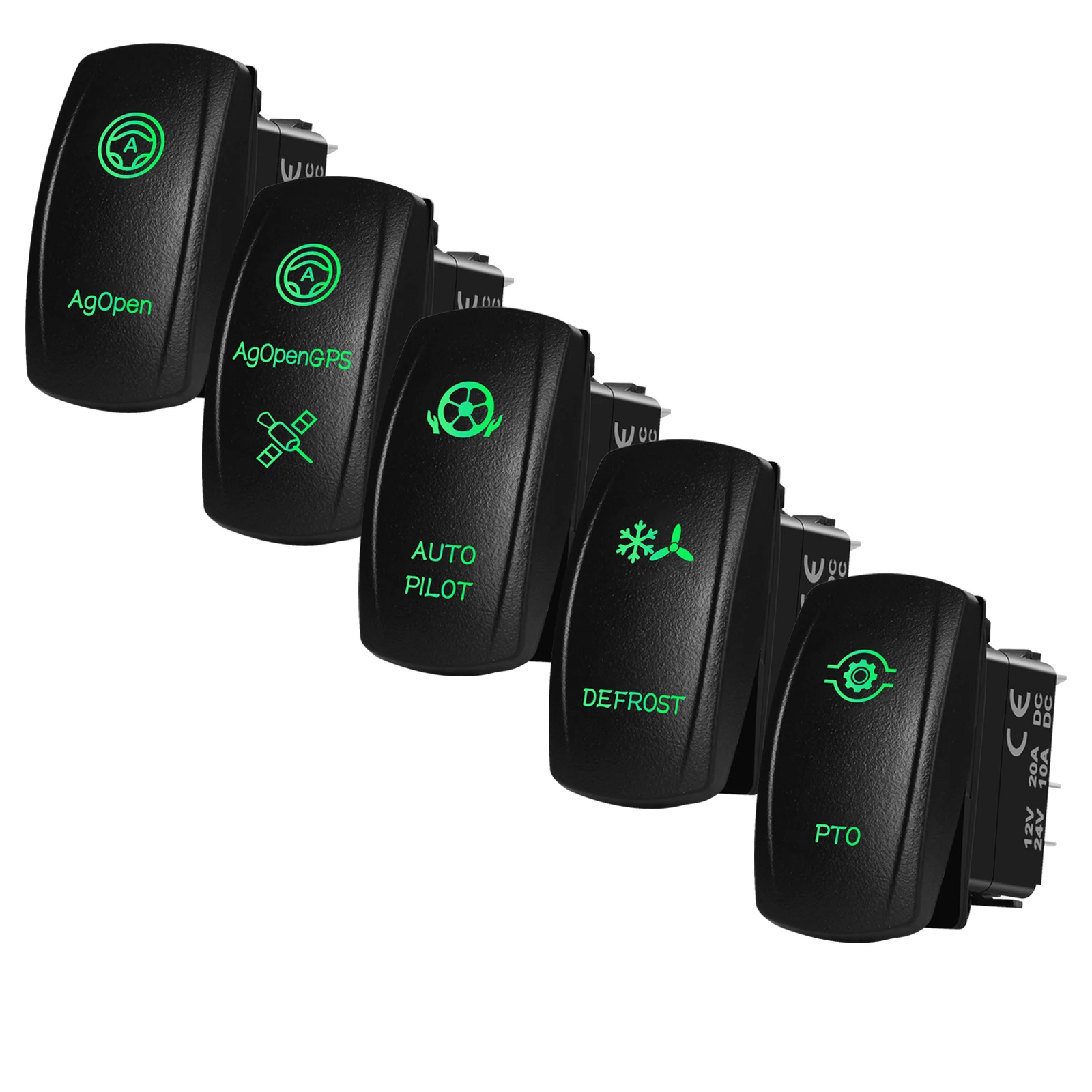 Waterproof Rocker Switch Green LED 12V 20A For Tractor Autosteering & AgOpenGPS Navigation & Auxiliary ACC
