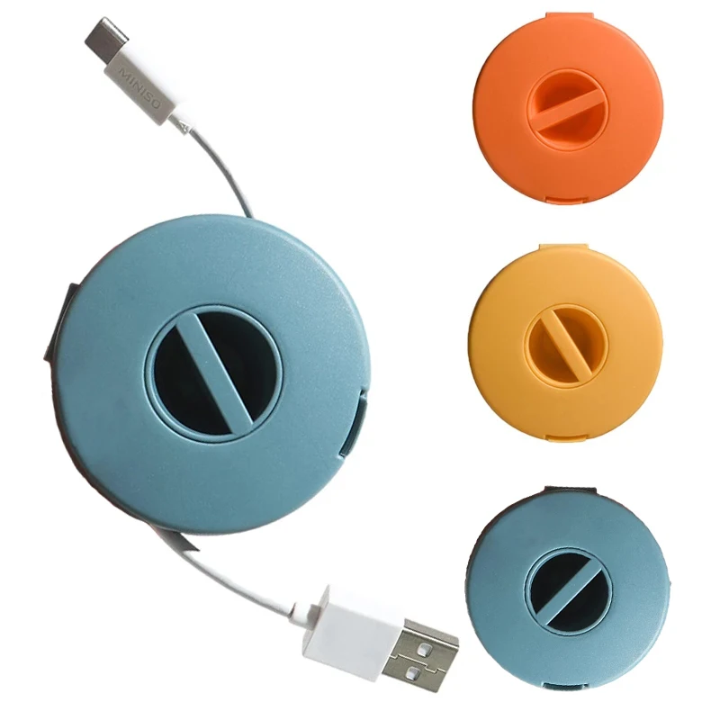 Portable Round Cable Winder Storage Box Rotatable Automatic Mobile Phone USB Data Cord Line Holder Container Wire Management