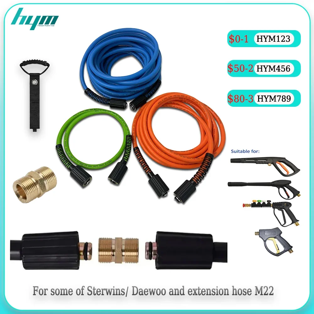 

Super Flexible High Pressure Washer Hose Cord Pipe Kink Resistant M22 -14&15 Brass Connector Extension Hose for Karcher Lavor AR