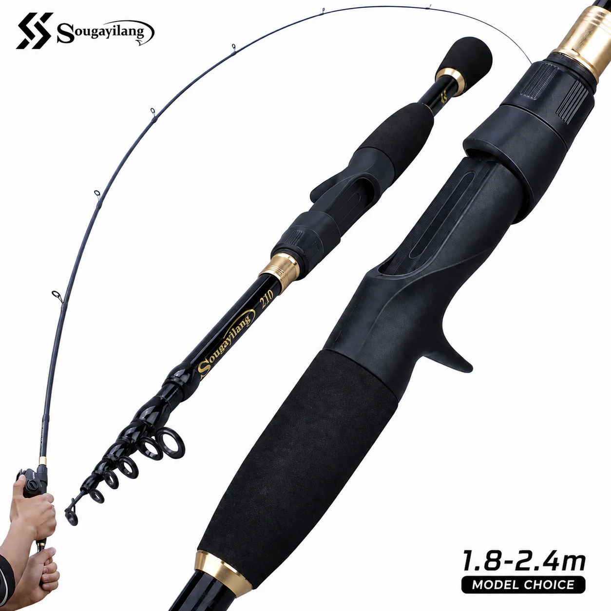 Sougayilang Telescopic Carbon Fiber Fishing Rod Ultralight  Spinning/Casting Rod for Bass Trout Freshwater Saltwater Fishing Rod