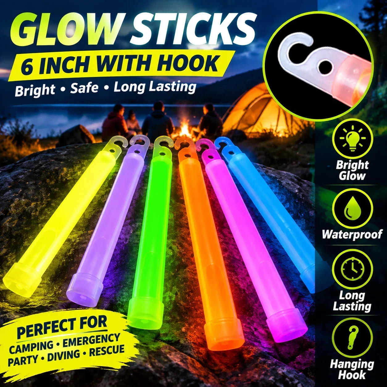 Glow Sticks Camping Emergency Light Sticks Chemical Liquid Outdoor Lighting Diving Rescue 6 Inch Hook Set