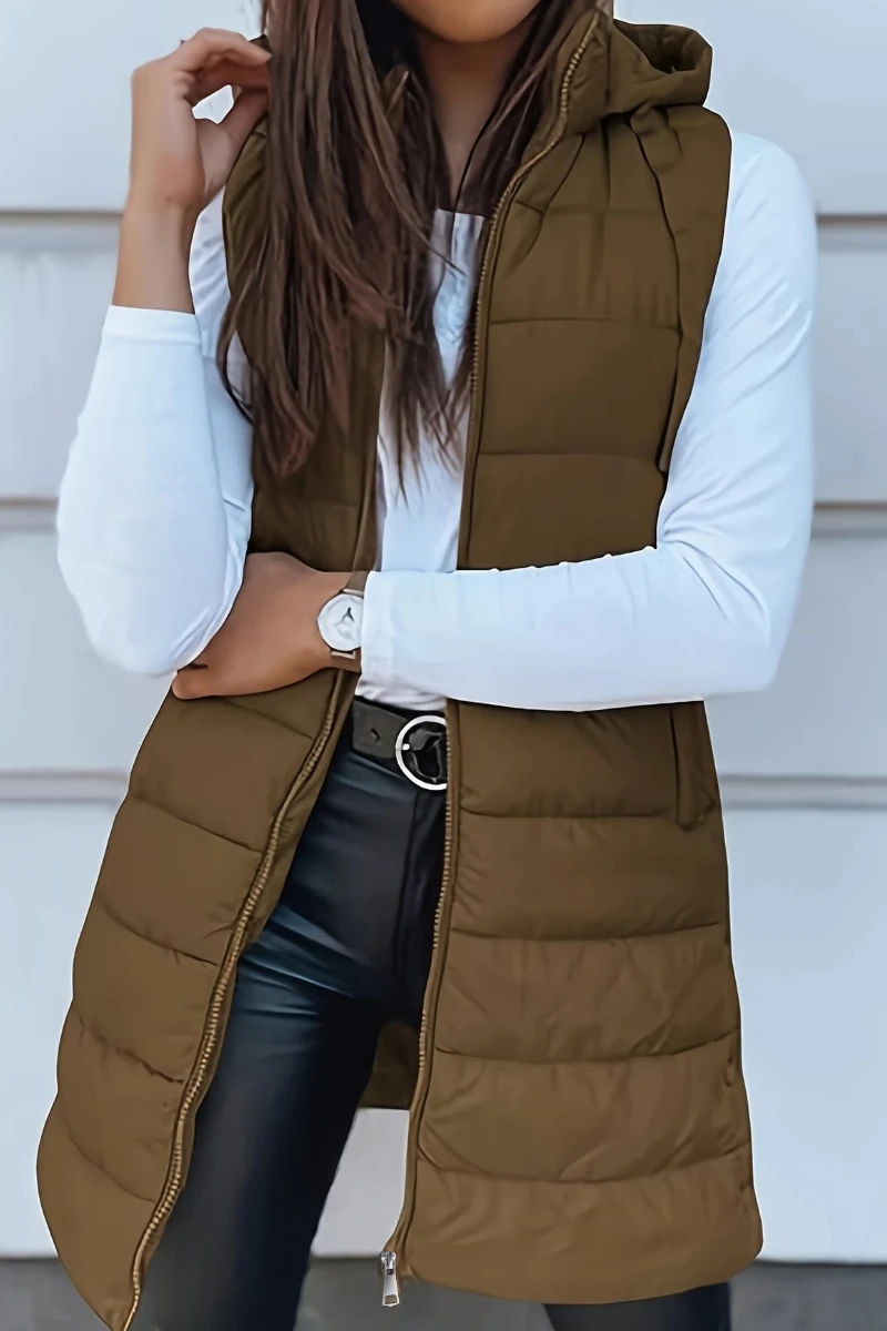 

Женская однотонная хлопковая куртка на молнии с капюшоном Sun Pure — толстое пальто без рукавов средней длины на молнии, изолированное многослойное P