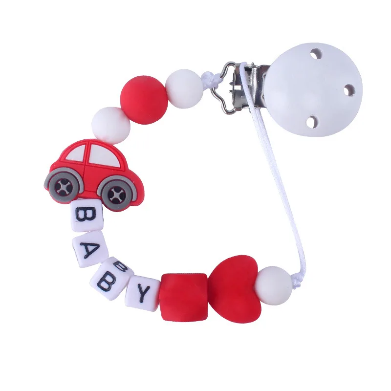 Personalized Name Pacifier Clips Chain Handmade Silicone Car Shape Teether For Baby Teething Toy Newborn Chew Gift
