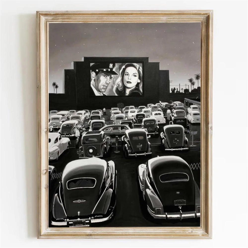  Dalmatian Twins in Convertible Car Art Print Vintage Horse vs Airplane Art Print Poster Black and White Art Canvas Painting