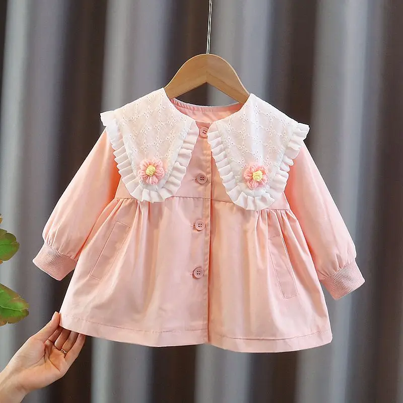 

Sweet Children's Jacket Girls Spring and Autumn Top Children Children's Embroidery Trench Coat Children's Clothing Wholesale